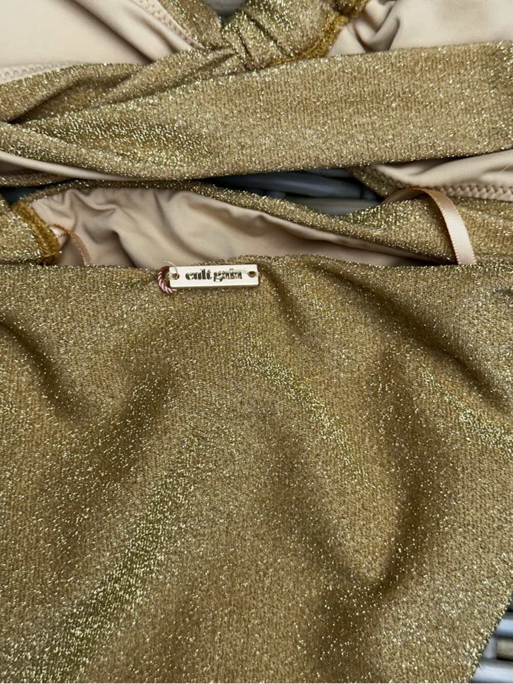 NWT Cult Gaia Charmaine One Shoulder Bikini XS Top Bottom Set Gold - Picture 8 of 14